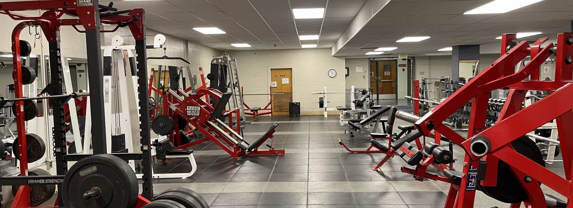 Weight lifting area with benches and machines